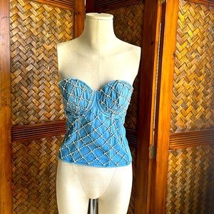 *FESTIVAL READY* Miss Lola NWT Denim/Rhinestone bustier large (fits like medium)